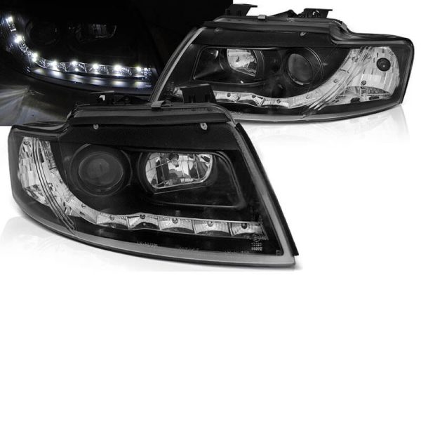 Μπροστινά Φανάρια Set Για Audi A4 B6 Cabrio 02-04 DRL Μαύρα H1/H1 Με Μοτέρ Junyan
