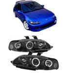 Μπροστινά Φανάρια Set Για Honda Civic 92-95 2D/3D Angel Eyes & Led Μαύρα H1/H1 Manual Sonar