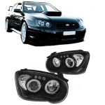 Μπροστινά Φανάρια Set Για Subaru Impreza 02-05 Angel Eyes & Led Μαύρα H3/H1 Manual Junyan