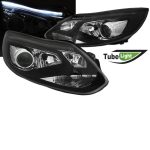 Μπροστινά Φανάρια Set Για Ford Focus 11-14 DRL Tube Lights Μαύρα H1/H7 Με Μοτέρ Depo