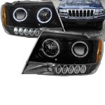Μπροστινά Φανάρια Set Για Jeep Grand Cherokee 99-05 WJ Angel Eyes & Led Μαύρα H3/H1 Manual Eagle Eyes