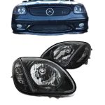 Μπροστινά Φανάρια Set Για Mercedes-Benz SLK R170 96-04 Μαύρα H4 Ρύθμιση Αέρος Depo