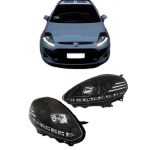 Μπροστινά Φανάρια Set Για Fiat Grande Punto Evo 09-12 TRU DRL Μαύρα H1/H1 Με Μοτέρ Sonar