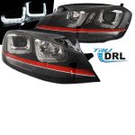 Μπροστινά Φανάρια Set Για Vw Golf VIΙ (7) 12-17 TRU DRL U-Type GTI Μαύρα/Κόκκινο H7/H1 Με Μοτέρ Sonar