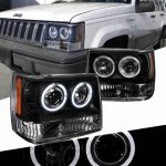 Μπροστινά Φανάρια Set Για Jeep Grand Cherokee 93-98 ZJ Angel Eyes Μαύρα H3/H1 Manual JunYan